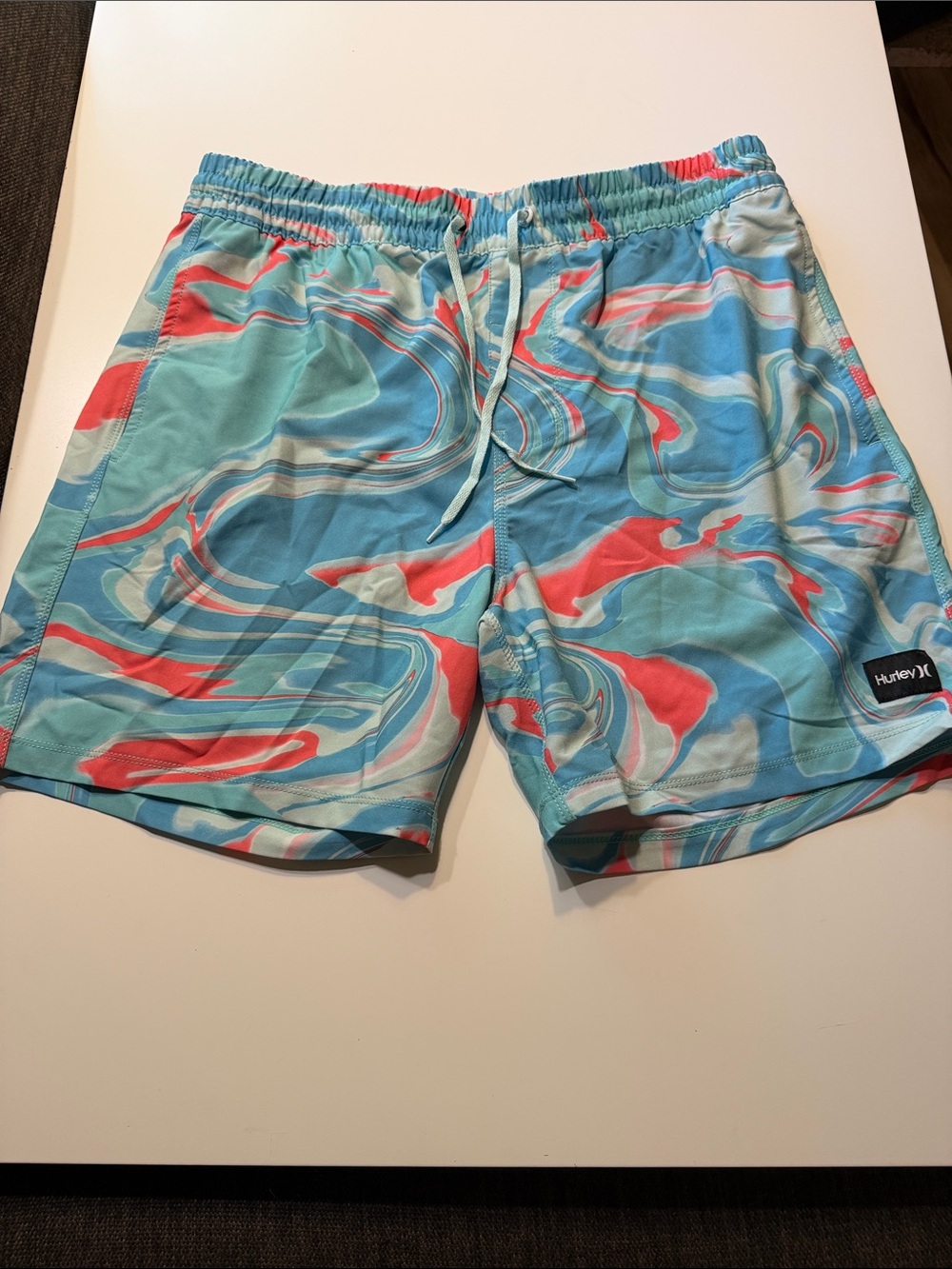 Hurley Cannonball 17” Men's Turquoise & Coral Swirl Swim Trunks